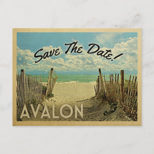 Carte Postale Faire-part Avalon Enregistrer La Date Vintage Plage Nautique
