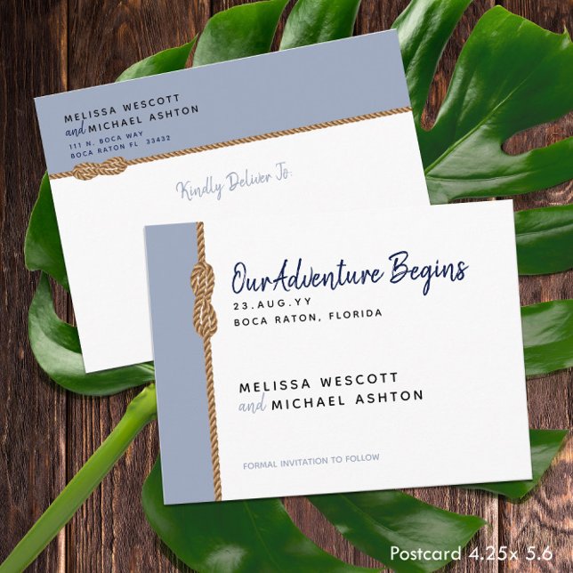 Carte Postale Faire-part Aventure de budget ⚓️ Commence Enregistrement de d (Budget ⚓️ Adventure Begins Nautical Save The Date Announcement Postcard
)