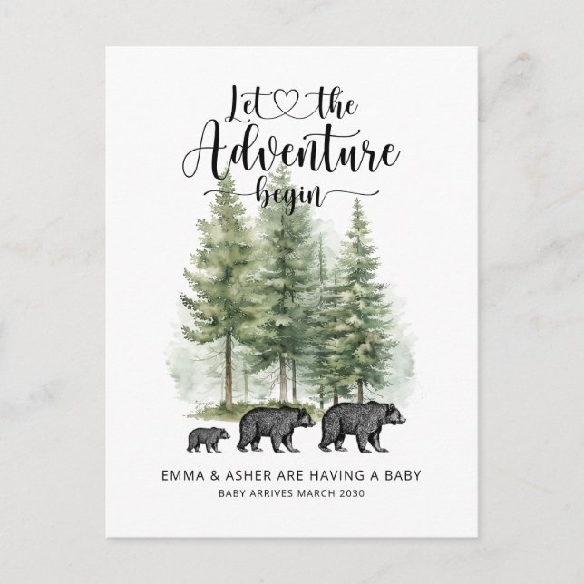 Carte Postale Faire-part Aventure Russe Aquarelle Ours Grossesse (Devant)
