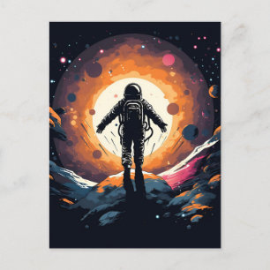 Carte Postale Faire-part Aventure spatiale minimaliste vintage d'astronaute