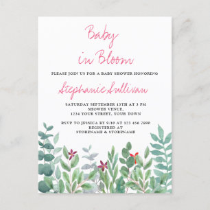 Carte Postale Faire-part Baby in Bloom Baby Shower Eucalyptus et verdure 