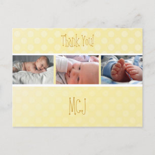 Carte Postale Faire-part Baby monogram merci, pois