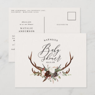 Carte Postale Faire-part Baby shower de cerf en script botanique rustique