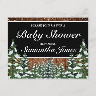 Carte Postale Faire-part Baby shower de pin de bois et de pin de neige noir