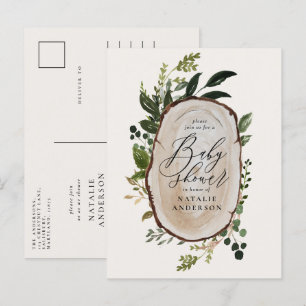 Carte Postale Faire-part Baby shower écriture botanique de ferme rustique