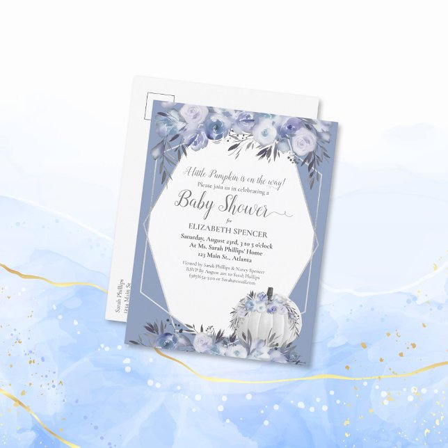 Carte Postale Faire-part Baby Shower Élégant Citrouille Bleu Poussiéreux (Créateur téléchargé)