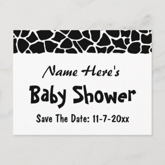 Carte Postale Faire-part Baby shower noir et blanc d'impression de girafe