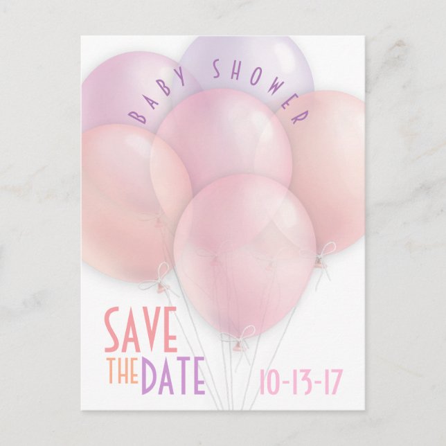 Carte Postale Faire-part Baby shower Pastel Balloons Enregistrer la date (Devant)
