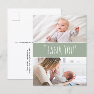Carte Postale Faire-part Baby shower vert moderne pour garçon Mignon Merci