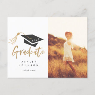 Carte Postale Faire-part Bac de fin d'études Tassel Gold Foil Photo 2022