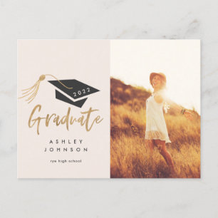 Carte Postale Faire-part Bac de fin d'études Tassel Gold Foil Photo 2022 An