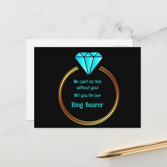 Carte Postale Faire-part Bague Or Sur Un Arrière - plan Noir (Devant/Arrière en situation)