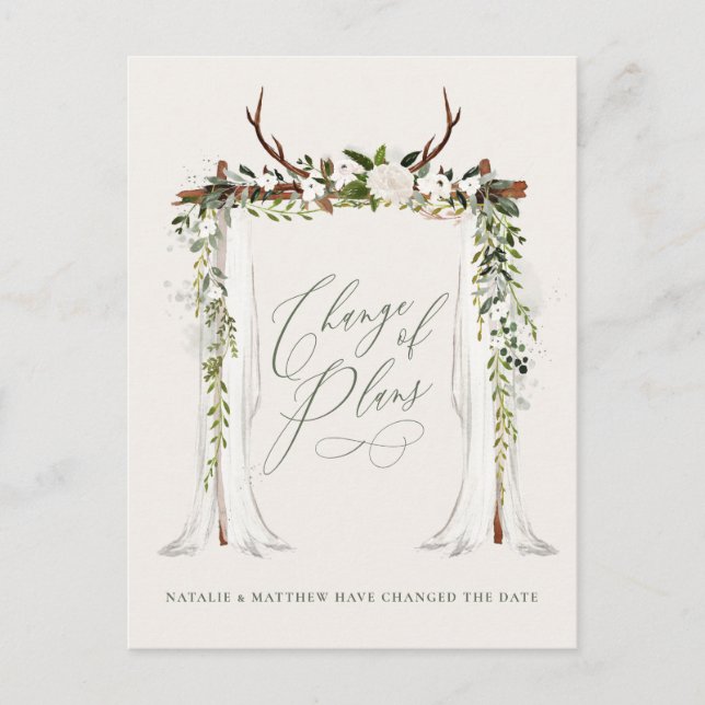 Carte Postale Faire-part Bague rustique de ferme et eucalyptus élégant chic (Devant)