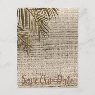 Carte Postale Faire-part Bahama Bronze Palm Rustique Burlap Enregistrer la