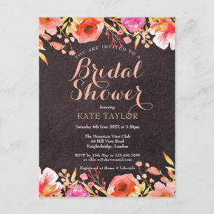Carte Postale Faire-part Baigneoire de craie Fleurs de mariage à l'aquarell