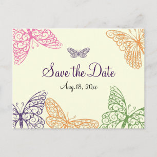 Carte Postale Faire-part Baisers à papillon Enregistrer la date jaune