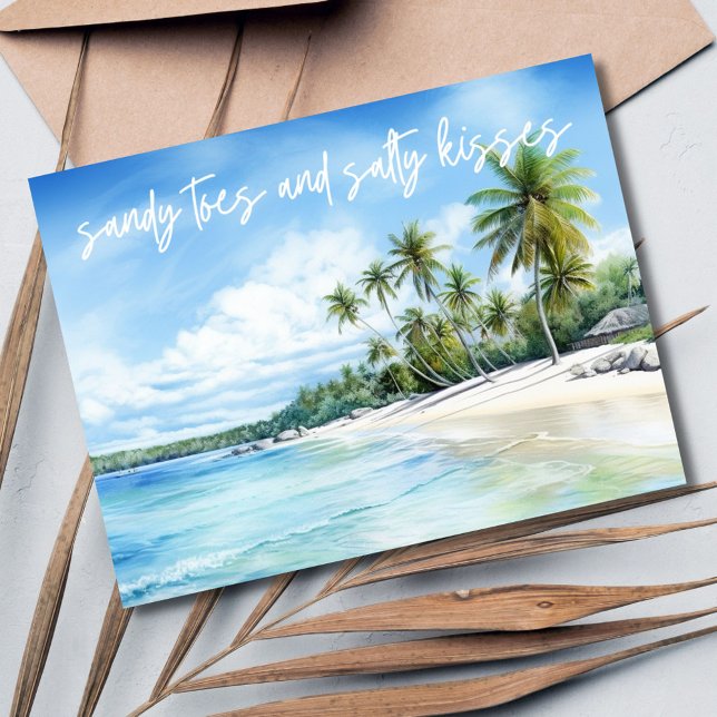 Carte Postale Faire-part Baisers Salés Mariage sur la Plage, Réservez la Da (Salty Kisses Beach Wedding Save the Date)