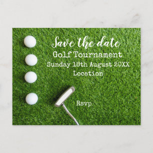 Carte Postale Faire-part Balle de golf avec club de golf sur vert enregistr