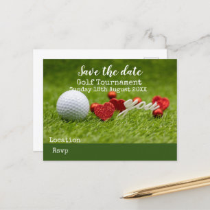 Carte Postale Faire-part Balle de golf sur vert enregistrer la date pour l'