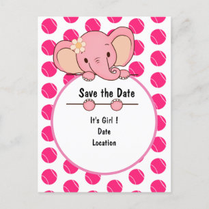 Carte Postale Faire-part Balle de tennis rose C'est une fille pour bébé élé