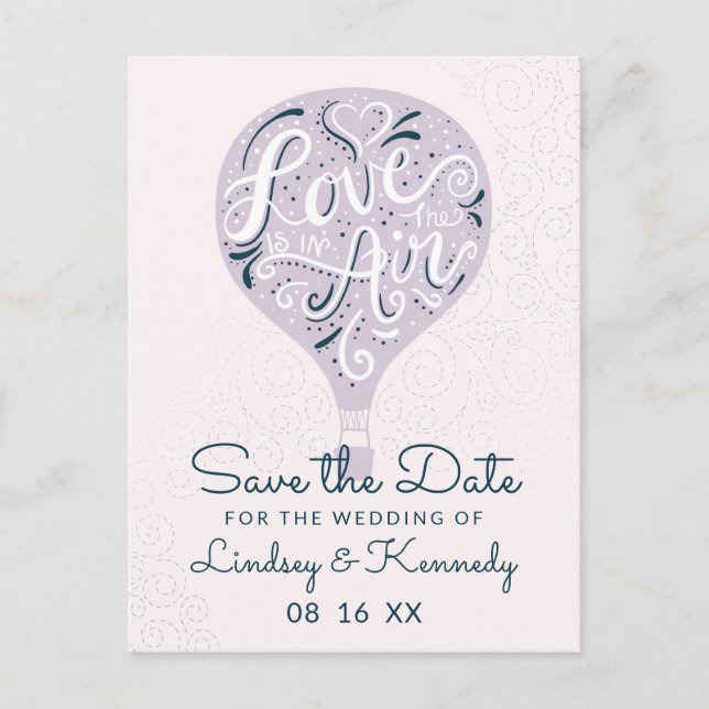 Carte Postale Faire-part Ballon Lavande Amour Lettre Main Save the Date (Devant)
