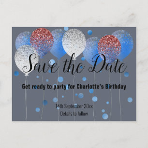 CARTE POSTALE FAIRE-PART BALLONS BLANCS BLEUS BLEUS BLEUS MARINE ENREGISTRE