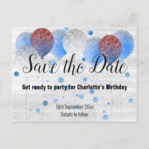 Carte Postale Faire-part Balloon blanc rustique ROUGE BLANC BLEU