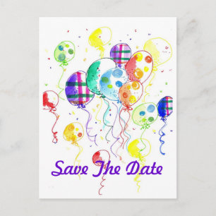 Carte Postale Faire-part Balloons Rainbow Party Fête Confetti