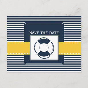 Carte Postale Faire-part bandes marines, bouée de sauvetage, nautique enreg