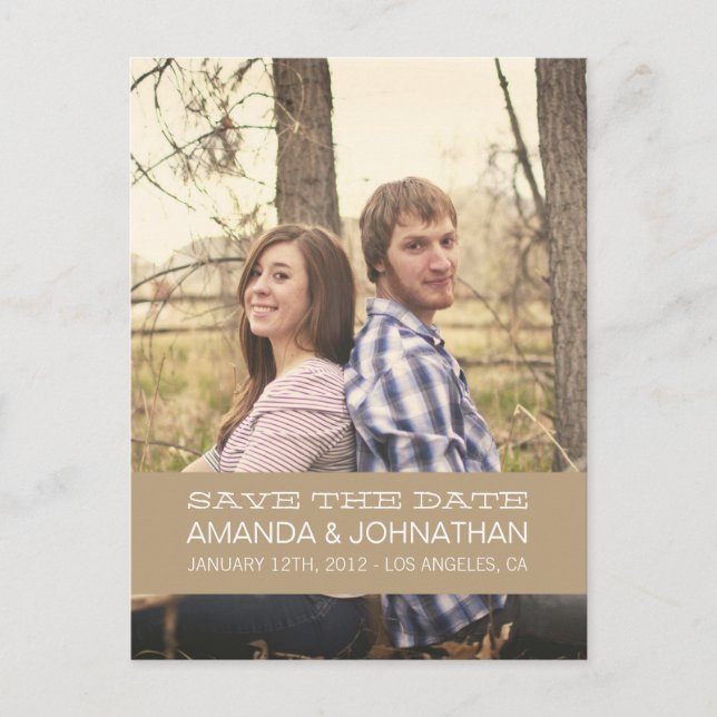 Carte Postale Faire-part Bannière Photo Brown Enregistrer La Date Poster Ca (Devant)