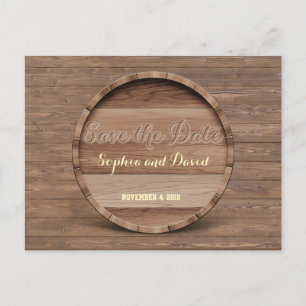 Carte Postale Faire-part Baril de bois rustique Mariage Gravé SAVE THE DATE