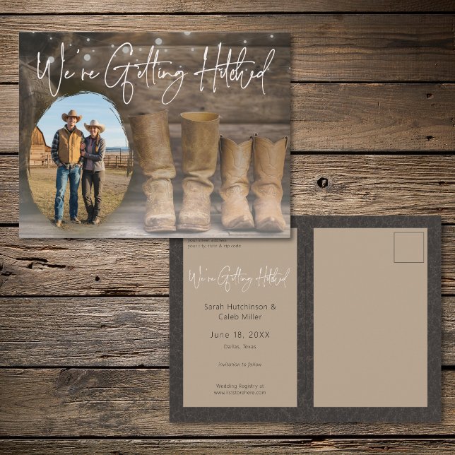 Carte Postale Faire-part Barn & Boots Rustic Cowboy Photo Save the Date (Barn & Boots Rustic Cowboy Photo Save the Date Announcement Postcard)