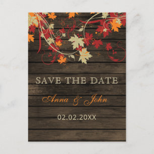 Carte Postale Faire-part Barn Wood Rustic Fall Leaves Mariage enregistrer l