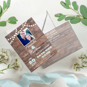 Carte Postale Faire-part Barnwood Lights Aqua Wedding Enregistrer la date