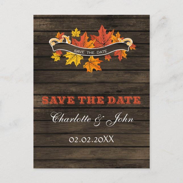 Carte Postale Faire-part Barnwood Rustic Mariage de automne enregistrer la  (Devant)