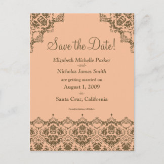 Carte Postale Faire-part Baroque Damask Orange Lace Enregistrer la date Car