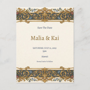 Carte Postale Faire-part Baroque Or Bleu Et Or Faire Part De Date De Mariag