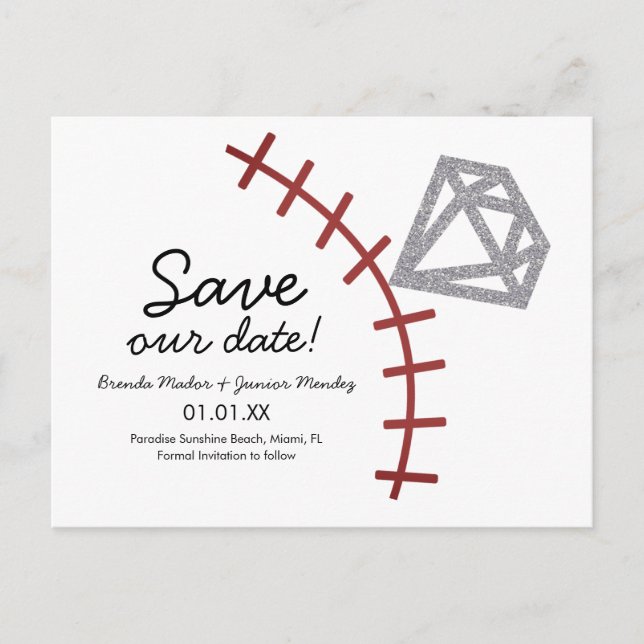 Carte Postale Faire-part Baseball Homerun Diamant Gemme  Save The Date (Devant)