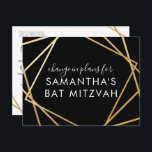 Carte Postale Faire-part Bat mitzvah Changement de plans Or moderne Noir<br><div class="desc">Carte postale or et Bat mitzvah noir moderne, tendance et élégante pour annoncer une célébration ou un changement de cérémonie dans les plans d'un événement virtuel, avec une frontière carré géométrique abstraite moderne. Personnalisez facilement cette carte postale abordable "changer la date ou les plans" pour votre Bat mitzvah virtuel avec...</div>