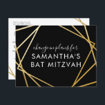 Carte Postale Faire-part Bat mitzvah Changement de plans Or moderne Noir<br><div class="desc">Carte postale or et Bat mitzvah noir moderne, tendance et élégante pour annoncer une célébration ou un changement de cérémonie dans les plans d'un événement virtuel, avec une frontière carré géométrique abstraite moderne. Personnalisez facilement cette carte postale abordable "changer la date ou les plans" pour votre Bat mitzvah virtuel avec...</div>