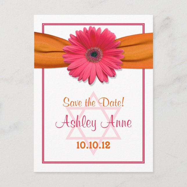 Carte Postale Faire-part Bat mitzvah rose Gerber Daisy Enregistrer la date (Devant)