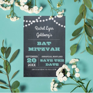 Carte Postale Faire-part Bat mitzvah turquoise Étiquette Friendly Enregistr