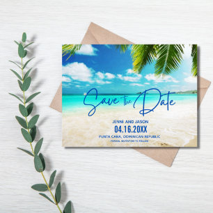 Carte Postale Faire-part Beach Destination Blue Wedding Enregistrer La Date