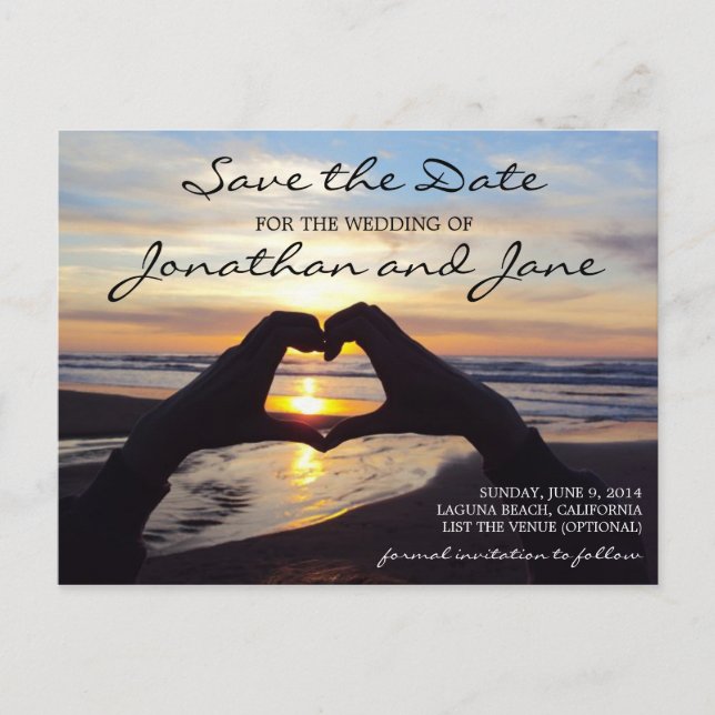 Carte Postale Faire-part Beach Ocean Love Coeur Wedding Enregistrer la date (Devant)
