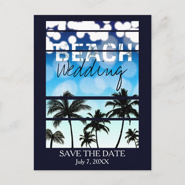 Carte Postale Faire-part Beach Party Palm Trees Tropical Blue (Devant)