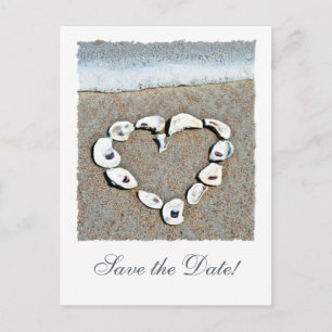 Carte Postale Faire-part Beach Wedding Seashell Heart Enregistrer la date