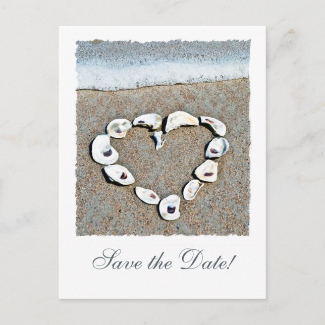 Carte Postale Faire-part Beach Wedding Seashell Heart Enregistrer la date (Devant)