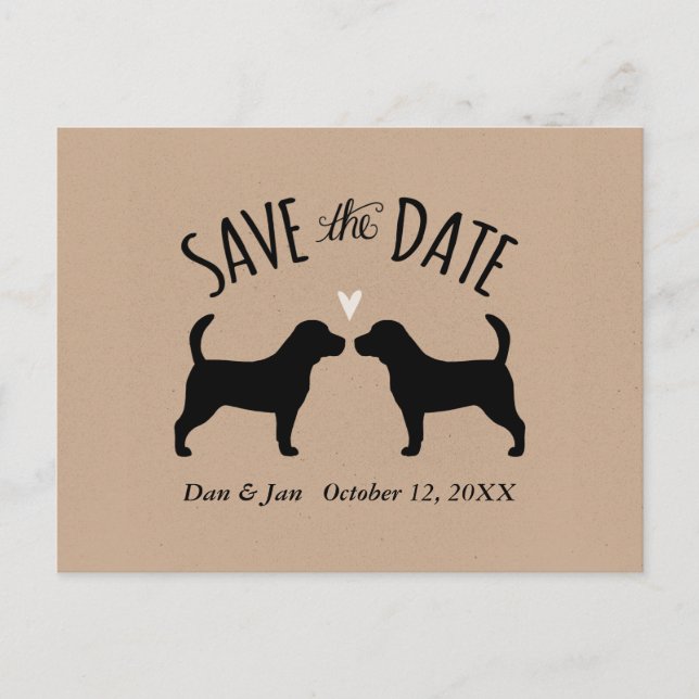 Carte Postale Faire-part Beagle Silhouettes mariage Enregistrer la date (Devant)