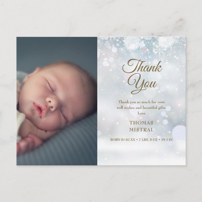 Carte Postale Faire-part Bébé d'hiver SnowflakesMerci photo Naissance  (Devant)