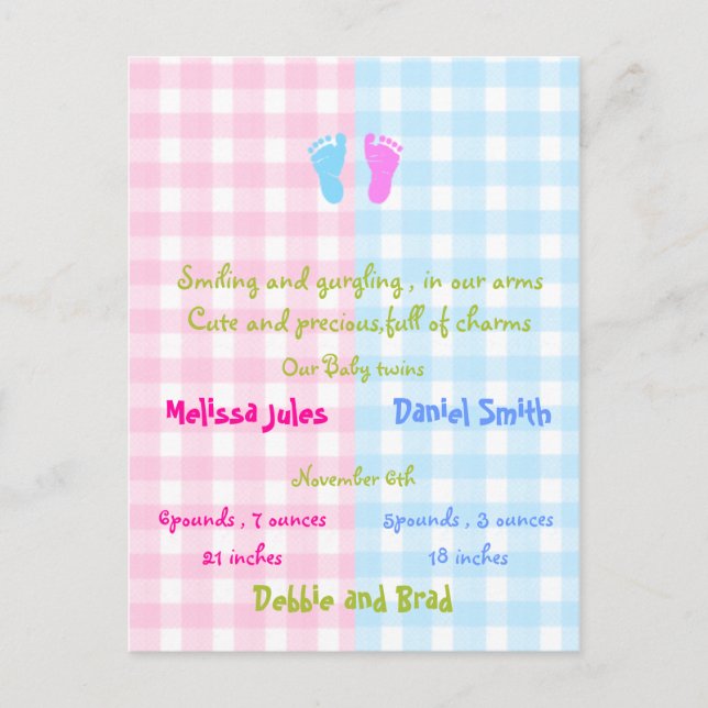 carte postale faire-part bébé - jumeaux (Devant)